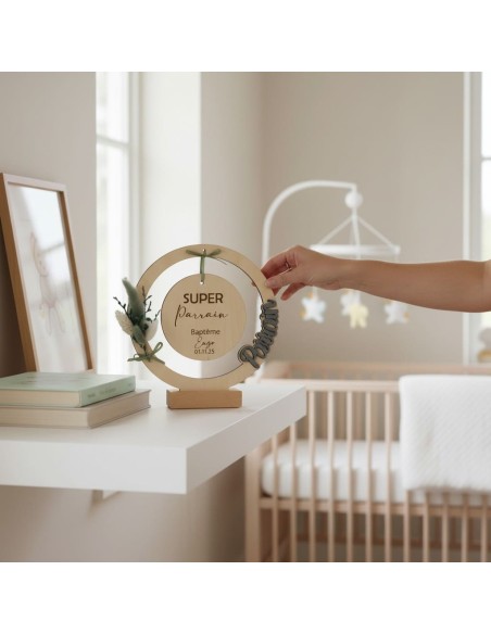 Cadre en Bois Personnalisé Parrain Marraine - Cadeau Baptême Anniversaire