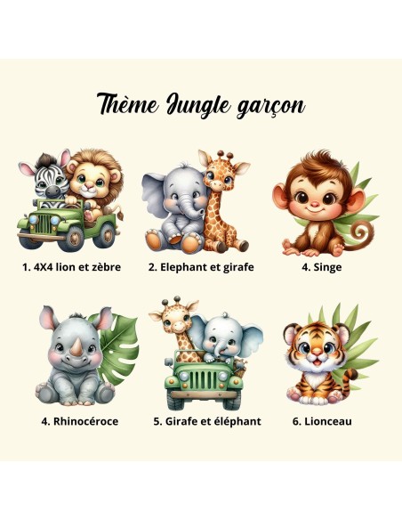 Cadre Photo Baptême Personnalisé Thème jungle garçon Cadeau Parrain Marraine Grands-parents