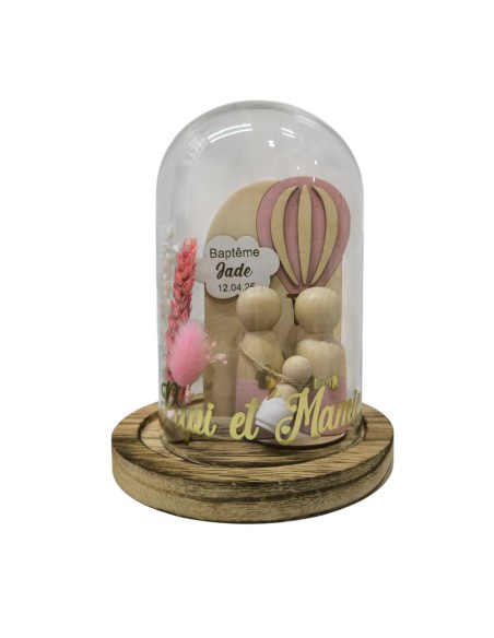 Cloche Verre Personnalisée thème montgolfière : Cadeau Invité Baptême, Communion, Parrain, Marraine