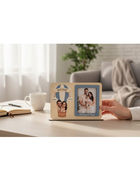 Cadre Photo Montgolfière Personnalisé – Cadeau Baptême avec Photo Cartoon