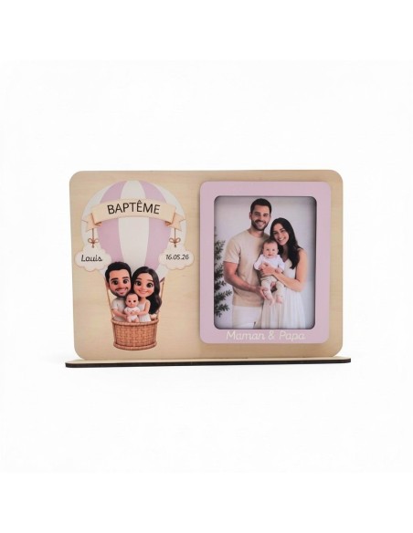 Cadre Photo Montgolfière Personnalisé – Cadeau Baptême avec Photo Cartoon