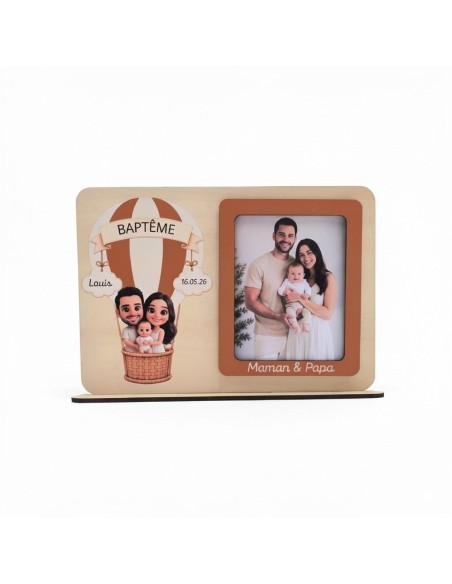Cadre Photo Montgolfière Personnalisé – Cadeau Baptême avec Photo Cartoon