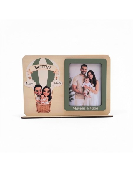 Cadre Photo Montgolfière Personnalisé – Cadeau Baptême avec Photo Cartoon