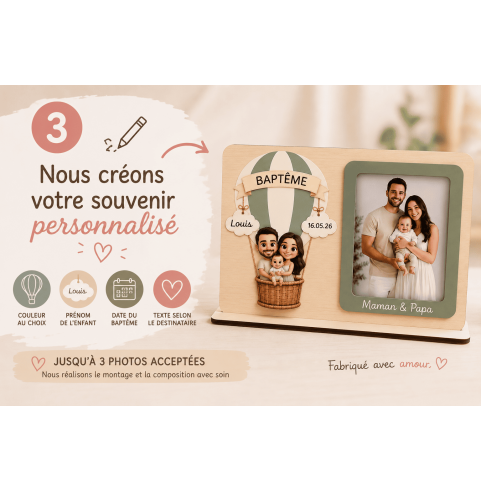 Création personnalisée du cadre photo montgolfière baptême