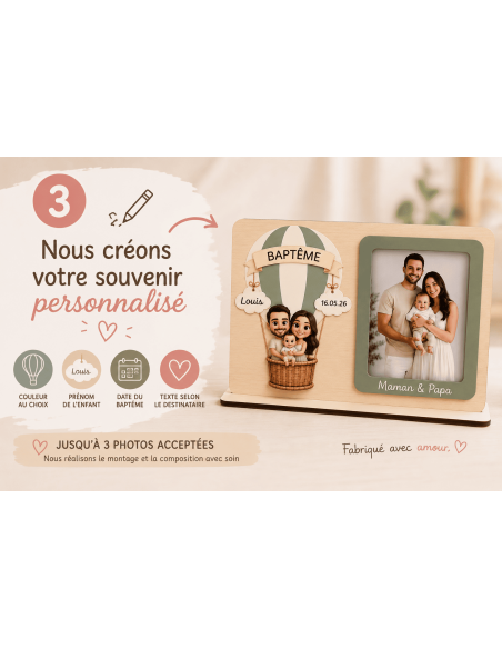 Création personnalisée du cadre photo montgolfière baptême