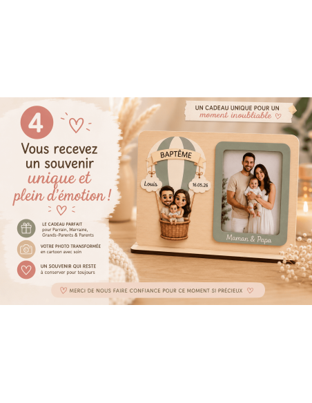 Cadre Photo Montgolfière Personnalisé – Cadeau Baptême avec Photo Cartoon