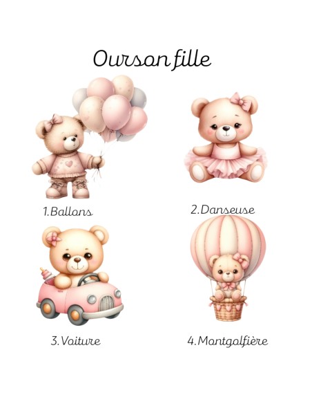 Cloche Verre Personnalisée thème ourson: Cadeau Invité Baptême, Communion, Parrain, Marraine