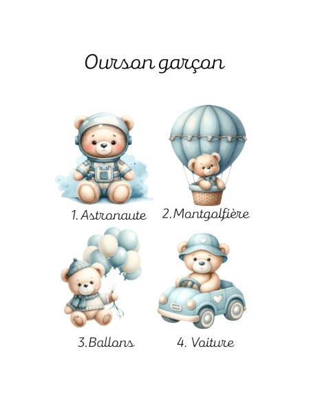 Cloche Verre Personnalisée thème ourson: Cadeau Invité Baptême, Communion, Parrain, Marraine