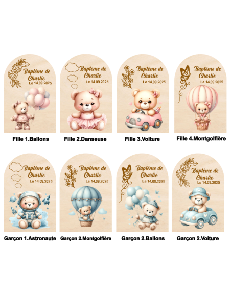 Cloche Verre Personnalisée thème ourson: Cadeau Invité Baptême, Communion, Parrain, Marraine