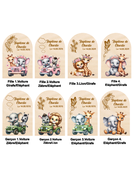 Cloche Verre Personnalisée thème jungle savane: Cadeau Invité Baptême, Communion, Parrain, Marraine