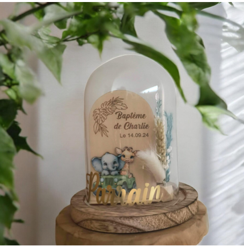 Cloche Verre Personnalisée thème jungle savane:...