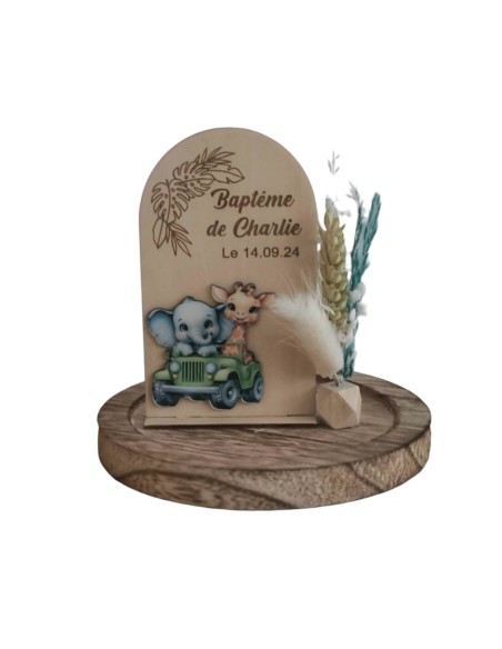 Cloche Verre Personnalisée thème jungle savane: Cadeau Invité Baptême, Communion, Parrain, Marraine