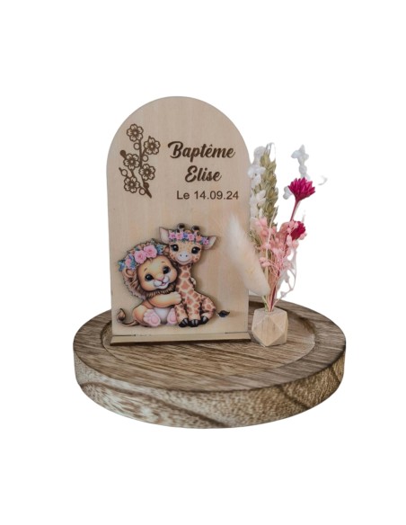 Cloche Verre Personnalisée thème jungle savane: Cadeau Invité Baptême, Communion, Parrain, Marraine