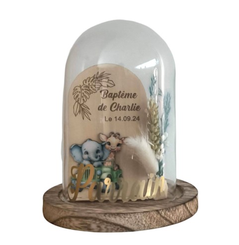 Cloche Verre Personnalisée thème jungle savane:...