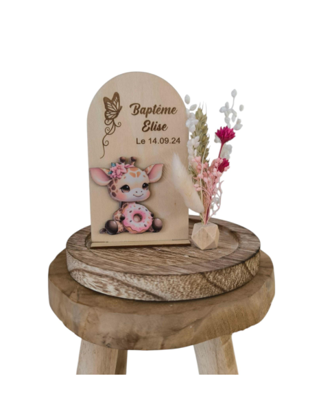 Cloche Verre Personnalisée thème girafe: Cadeau Invité Baptême, Communion, Parrain, Marraine