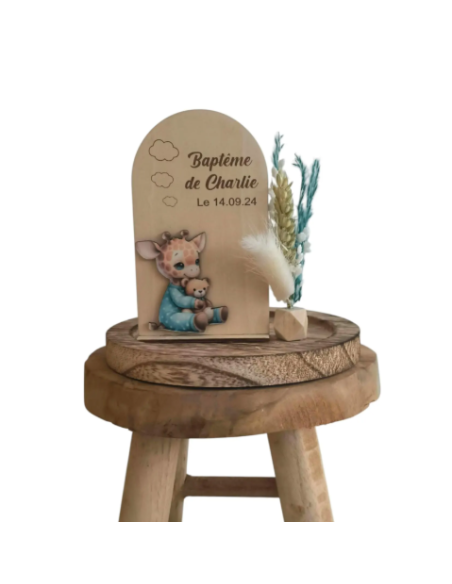 Cloche Verre Personnalisée thème girafe: Cadeau Invité Baptême, Communion, Parrain, Marraine