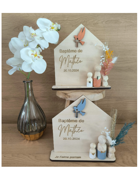 Cadeau Parrain Marraine Bois Personnalisé Baptême Communion - Souvenir Unique