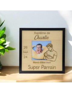 Cadre baptême cadeau parrain marraine en bois personnalisé