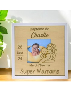 Cadre baptême cadeau parrain marraine en bois personnalisé 2