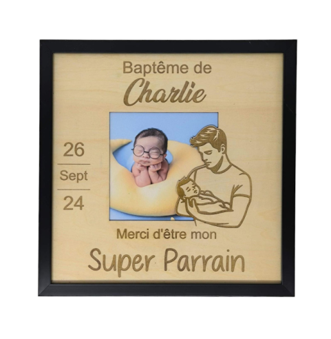 Cadre baptême cadeau parrain marraine en bois...