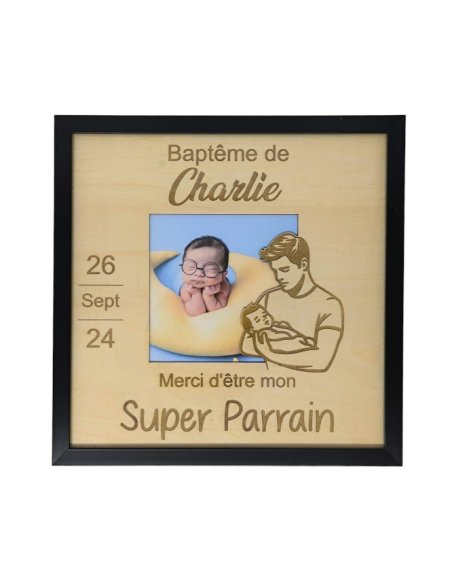 Cadre baptême cadeau parrain marraine en bois personnalisé