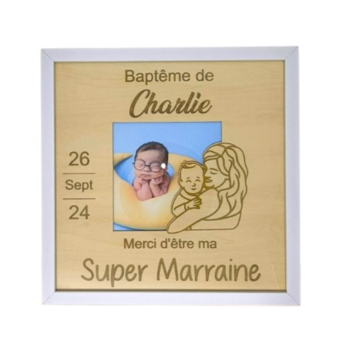 Cadre baptême cadeau parrain marraine en bois...