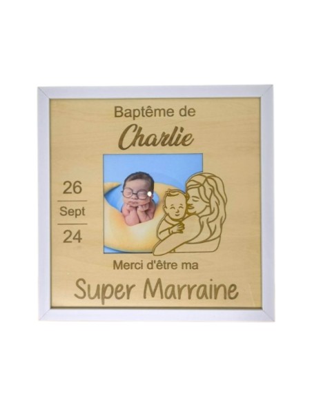 Cadre baptême cadeau parrain marraine en bois personnalisé