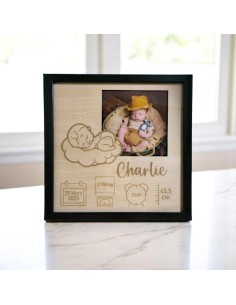 Cadre Naissance Bébé Personnalisé en Bois - Souvenir...
