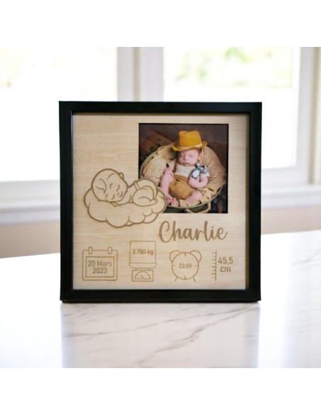 Cadre Naissance Bébé Personnalisé en Bois - Souvenir Prénom Date Poids