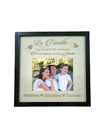Cadre Photo Famille Personnalisé en Bois - Prénoms et Citation Amour