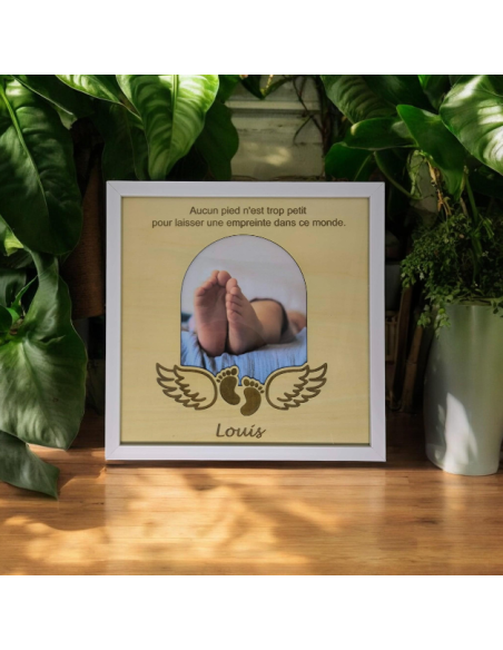 Cadre Souvenir Défunt Personnalisable en Bois - Hommage Élégant Deuil