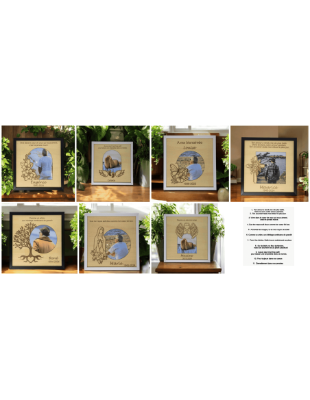 Cadre Souvenir Défunt Personnalisable en Bois - Hommage Élégant Deuil