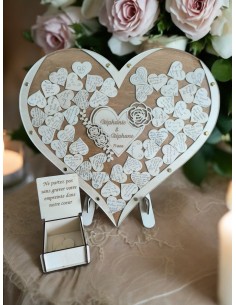 Livre d'or Mariage Bois Coeur Personnalisé