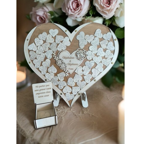 Livre d'or Mariage Bois Coeur Personnalisé