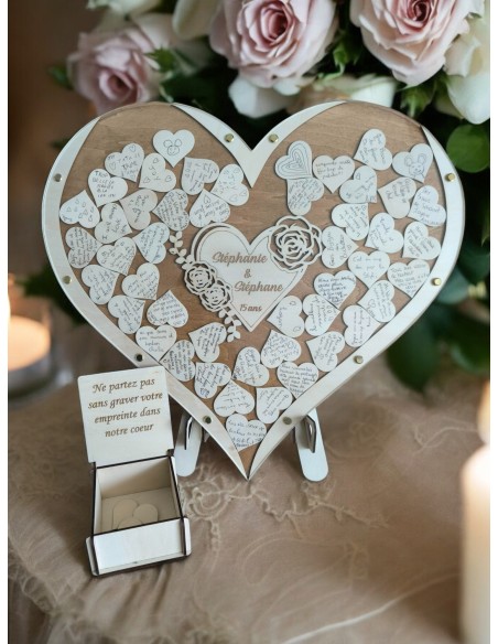 Livre d'or Mariage Bois Coeur Personnalisé