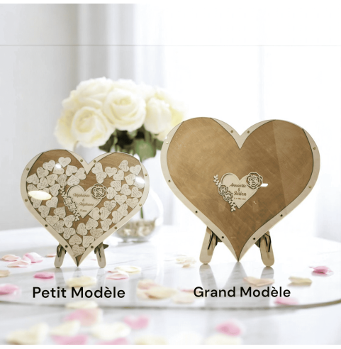 Livre d'or Mariage Bois Coeur Personnalisé