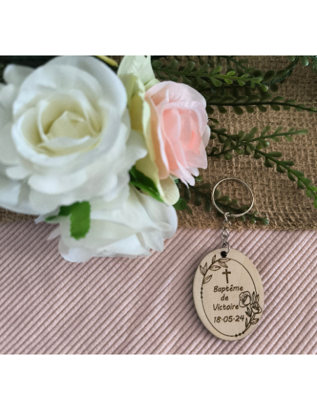 Porte Clés Bois Personnalisé Cadeau Invités Mariage Baptême Communion