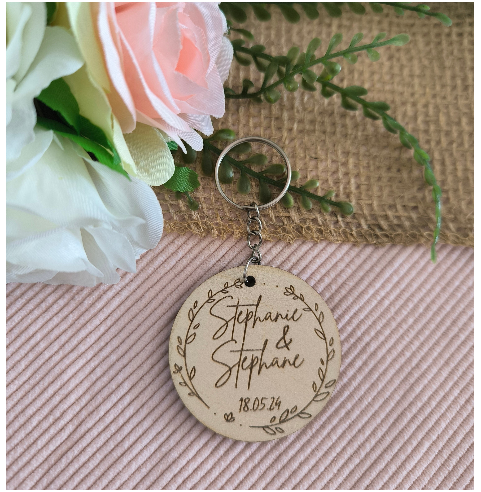 Porte Clés Bois Personnalisé Cadeau Invités Mariage Baptême Communion