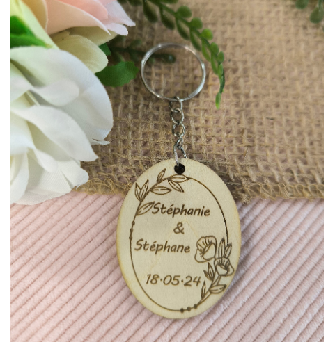 Porte Clés Bois Personnalisé Cadeau Invités Mariage Baptême Communion