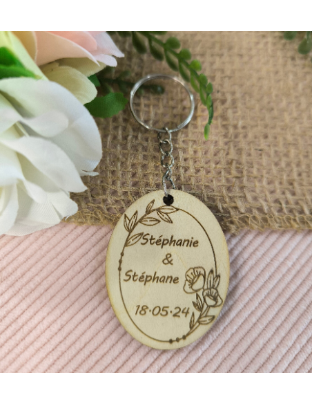 Porte Clés Bois Personnalisé Cadeau Invités Mariage Baptême Communion