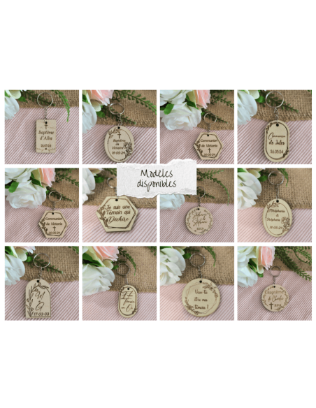 Porte Clés Bois Personnalisé Cadeau Invités Mariage Baptême Communion