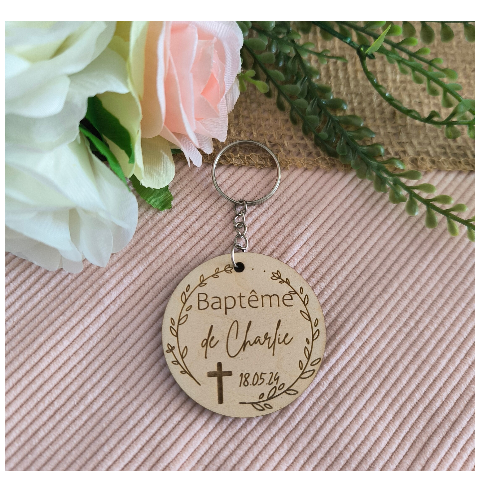 Porte Clés Bois Personnalisé Cadeau Invités Mariage Baptême Communion