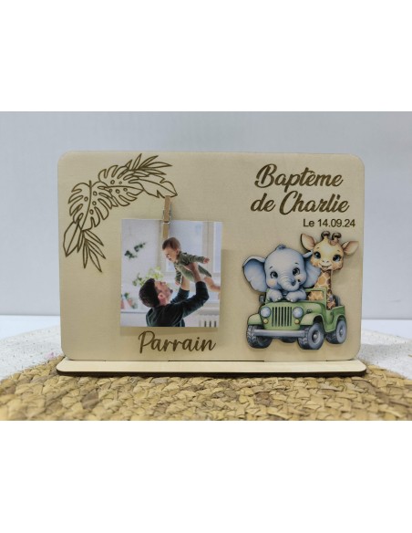 Cadre Photo Baptême Personnalisé Thème jungle garçon Cadeau Parrain Marraine Grands-parents