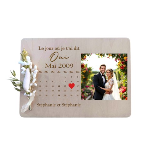 Cadre Photo Mariage Personnalisé Bois -...