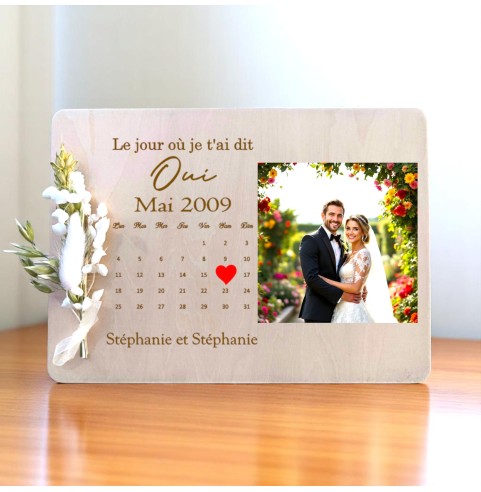 Cadre Photo Mariage Personnalisé Bois -...