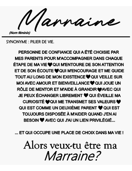 Cadre en Bois Demande Marraine Personnalisé Naissance