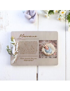 Cadre en Bois Demande Marraine Personnalisé Naissance