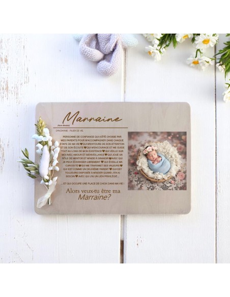 Cadre en Bois Demande Marraine Personnalisé Naissance