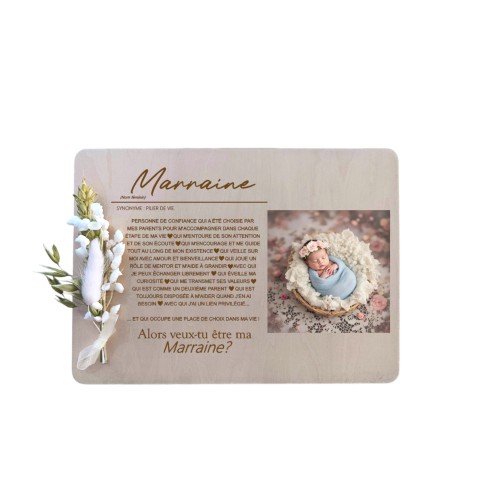 Cadre en Bois Demande Marraine Personnalisé...