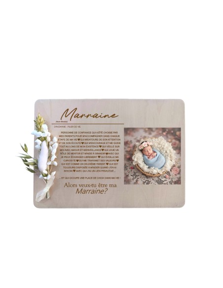 Cadre en Bois Demande Marraine Personnalisé Naissance